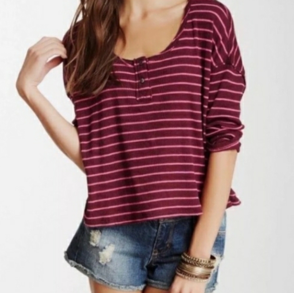 New Free People Henley Crop Stripe Top XS